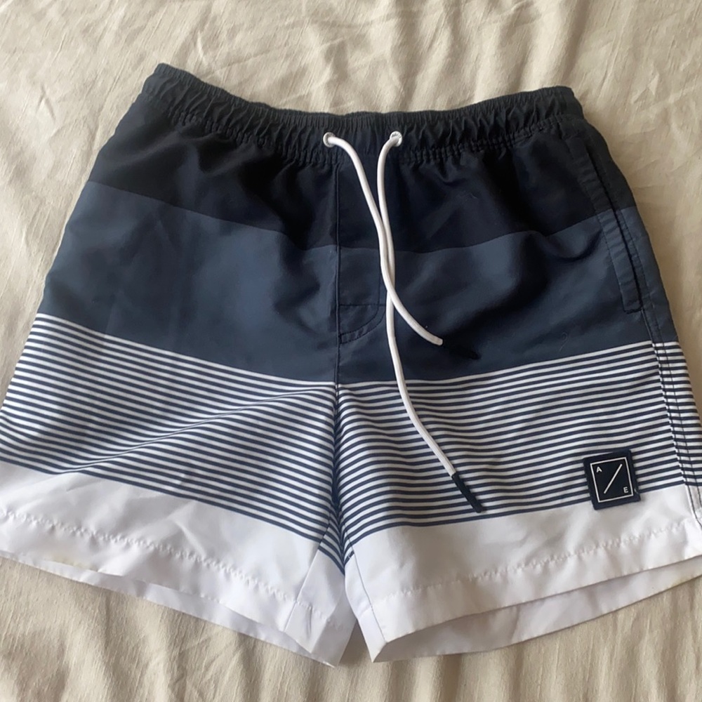 American Eagle 5 inch Striped Swim trunks
